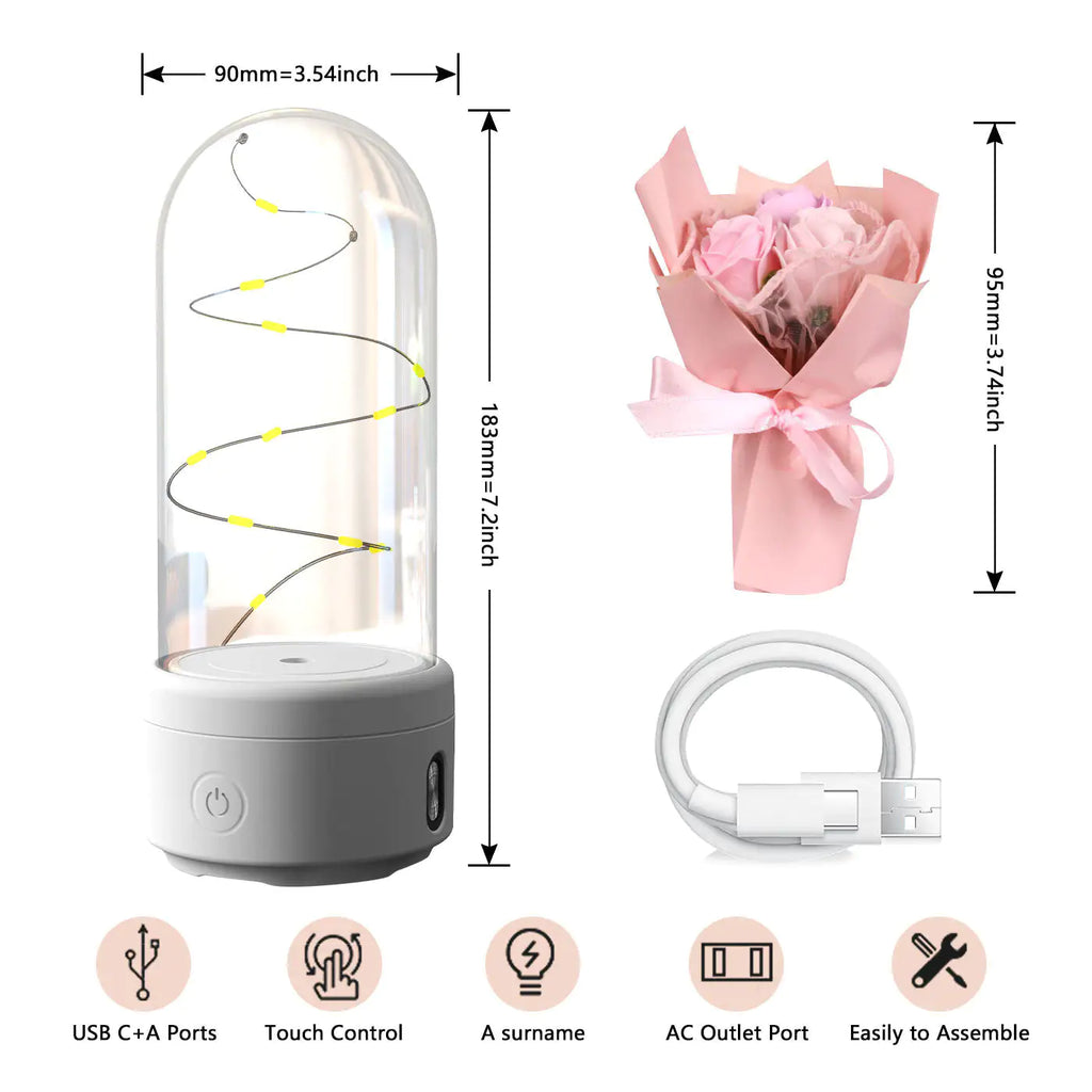 Creative 2 In 1 Bouquet LED Light And Bluetooth-compatible Speaker Mother's Day Gift Rose Luminous Night Light Ornament In Glass Cover Pi-Mart