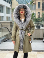 Genuine Silver Fox Fur Trim Rabbit Fur Insulated Parka - SJB-DIAMOND ELITES