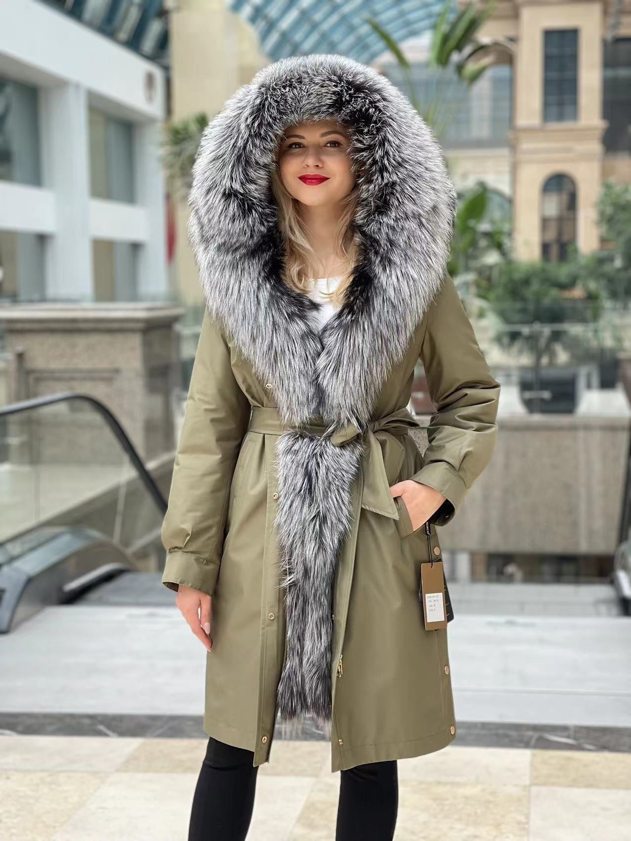 Genuine Silver Fox Fur Trim Rabbit Fur Insulated Parka - SJB-DIAMOND ELITES
