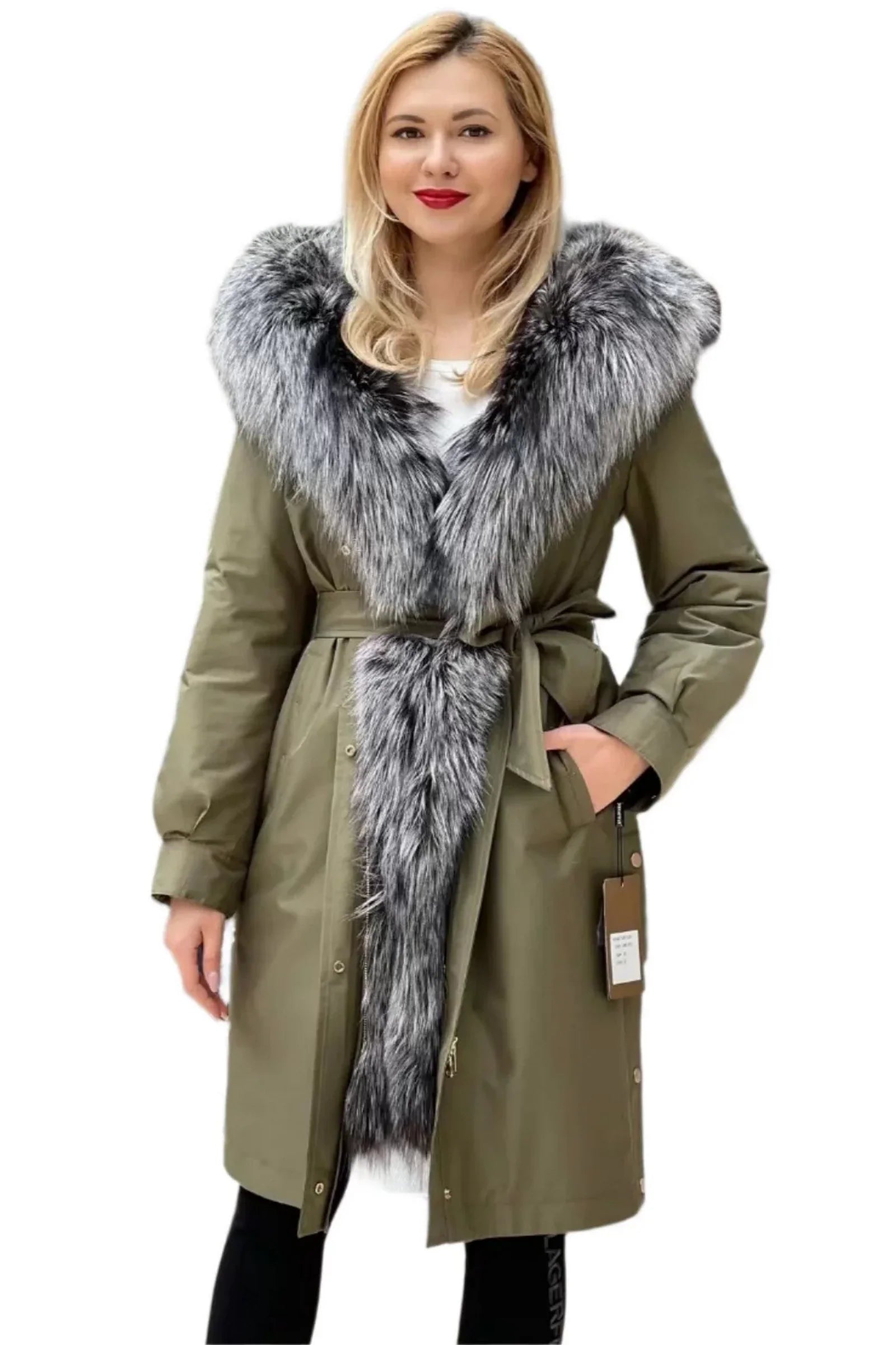 Genuine Silver Fox Fur Trim Rabbit Fur Insulated Parka - SJB-DIAMOND ELITES