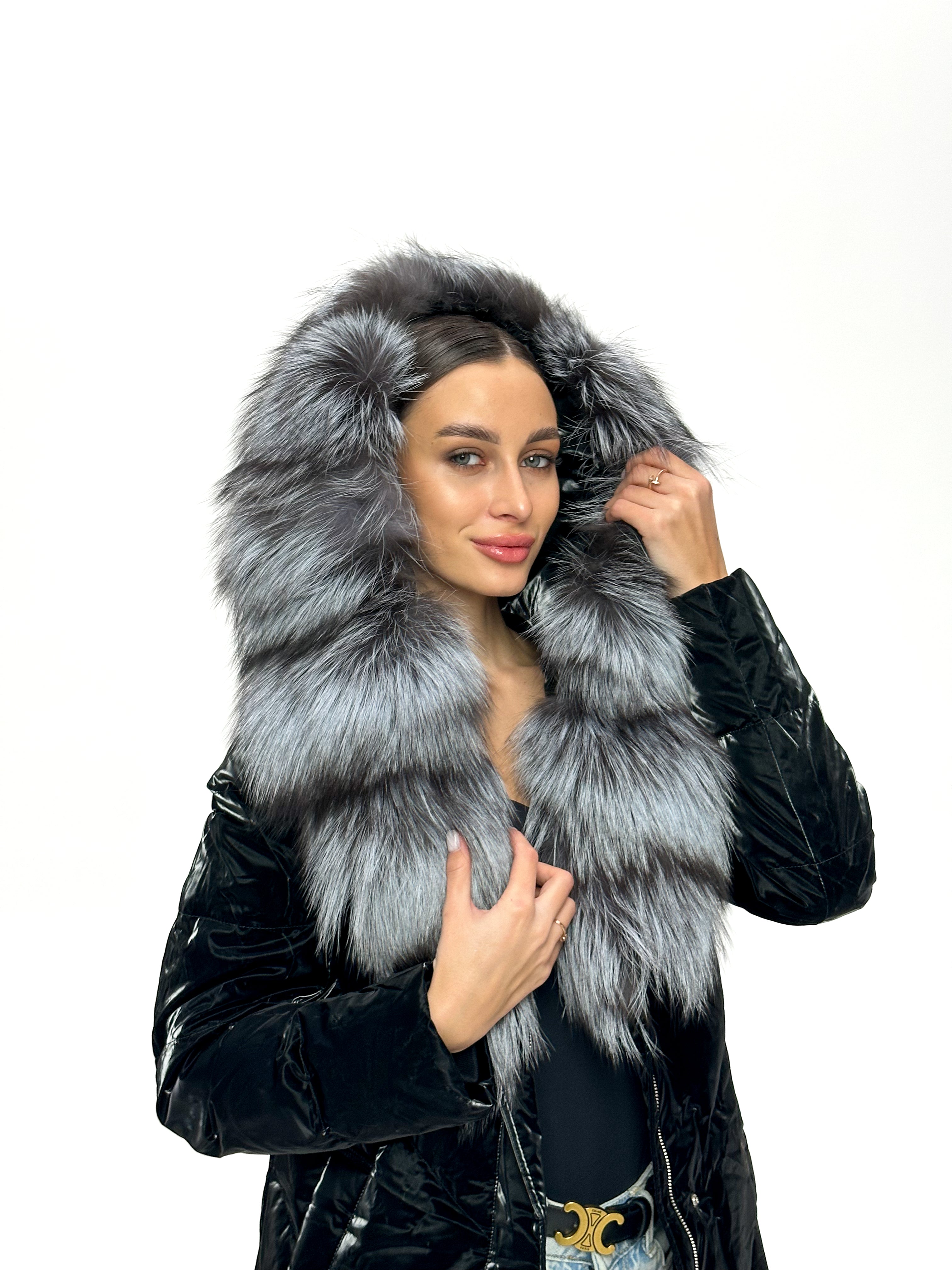 Genuine Silver Fox Fur Down Fill Coat - SJB-DIAMOND ELITES