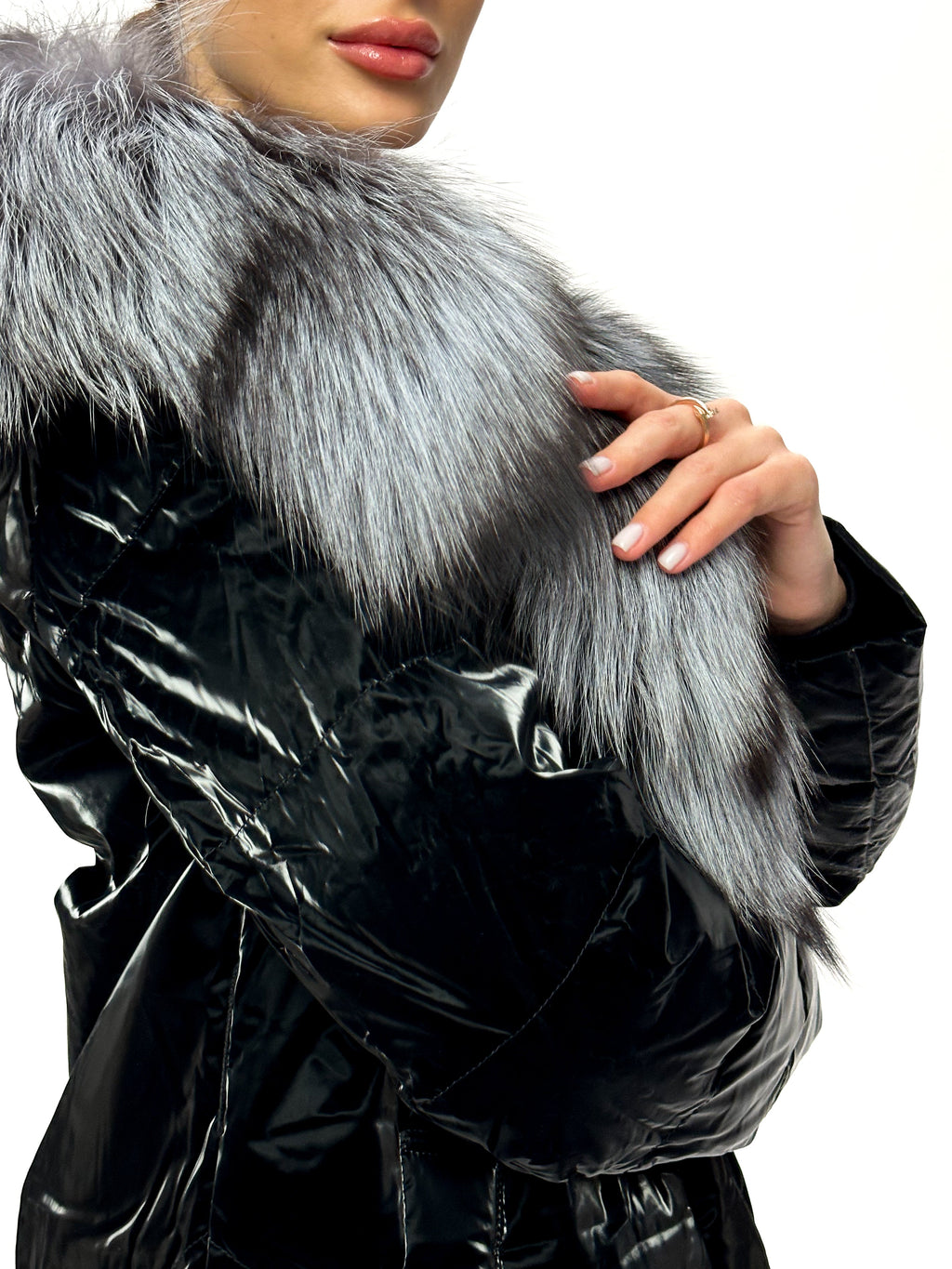 Genuine Silver Fox Fur Down Fill Coat - SJB-DIAMOND ELITES