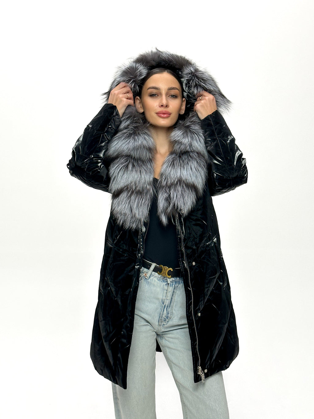 Genuine Silver Fox Fur Down Fill Coat - SJB-DIAMOND ELITES