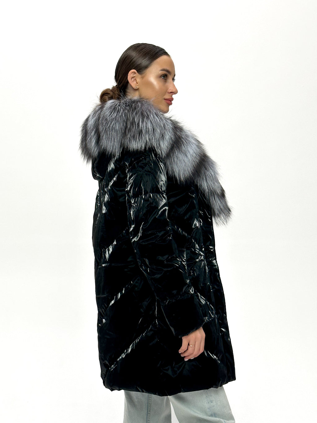 Genuine Silver Fox Fur Down Fill Coat - SJB-DIAMOND ELITES