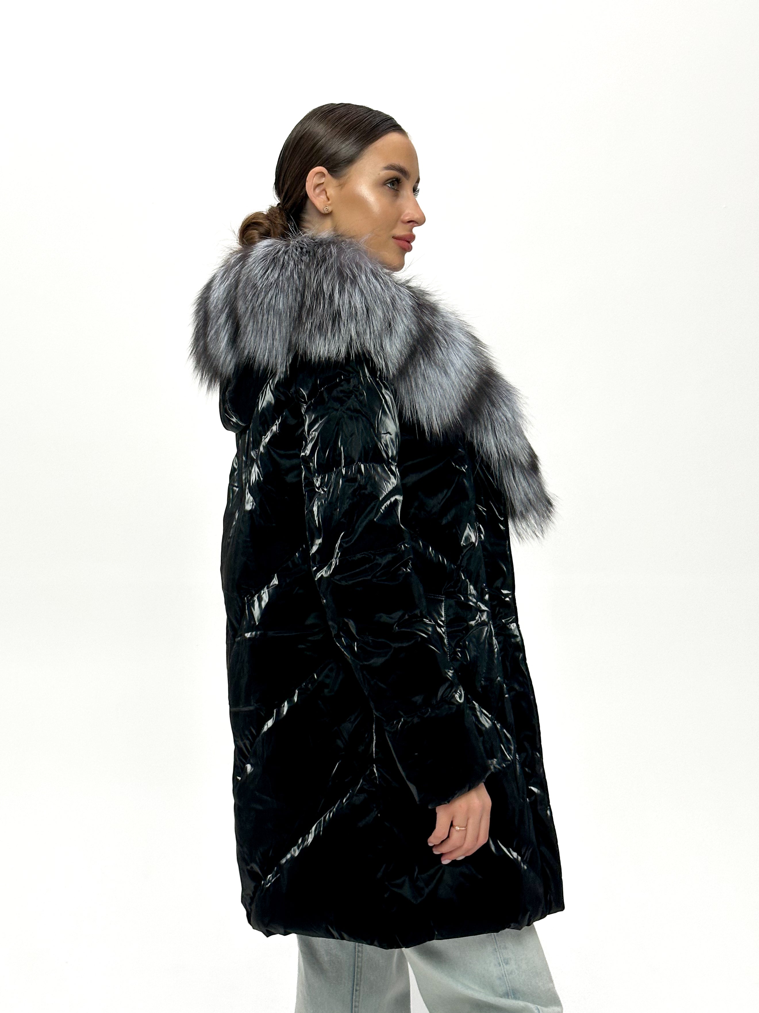 Genuine Silver Fox Fur Down Fill Coat - SJB-DIAMOND ELITES