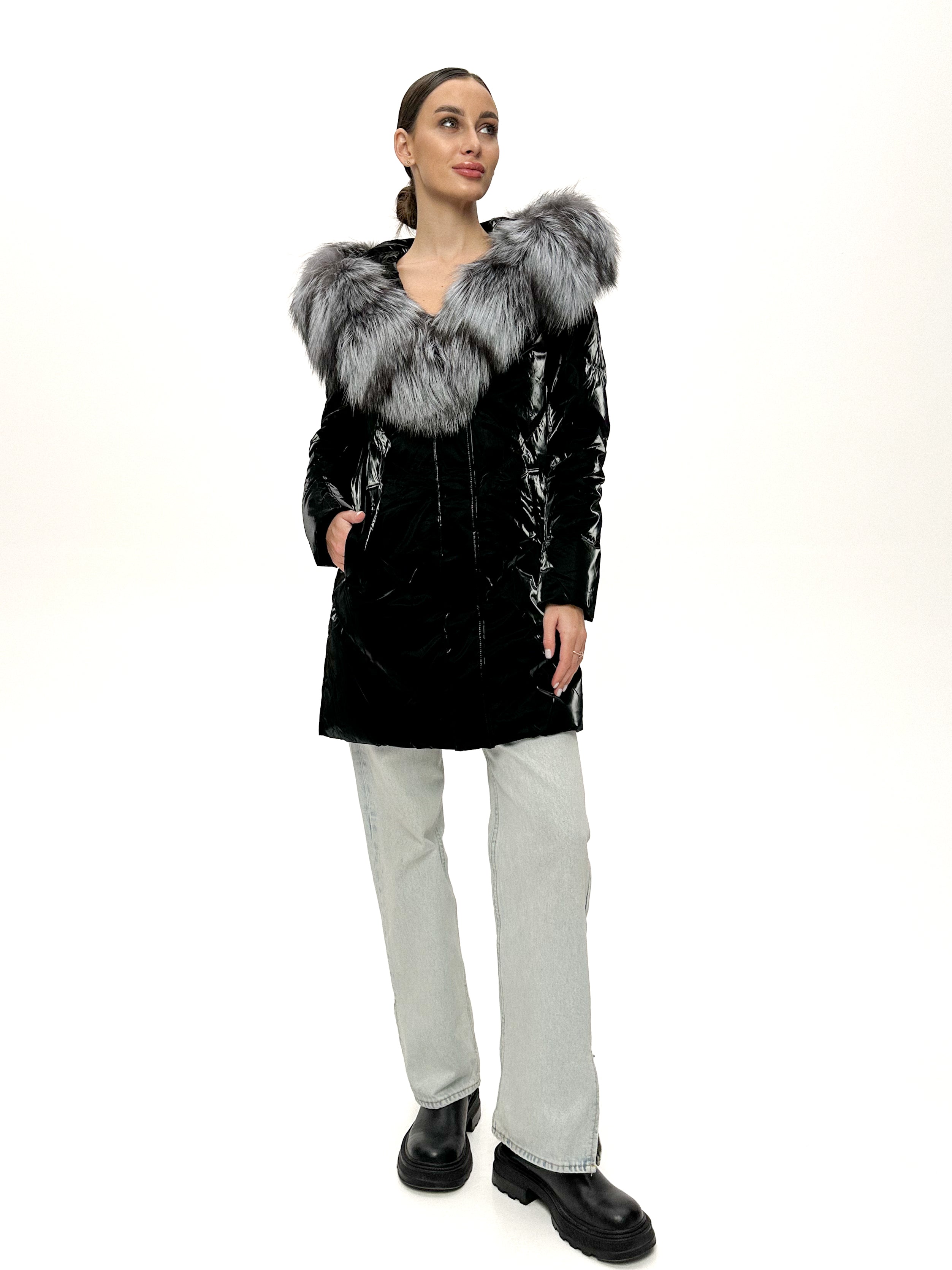 Genuine Silver Fox Fur Down Fill Coat - SJB-DIAMOND ELITES