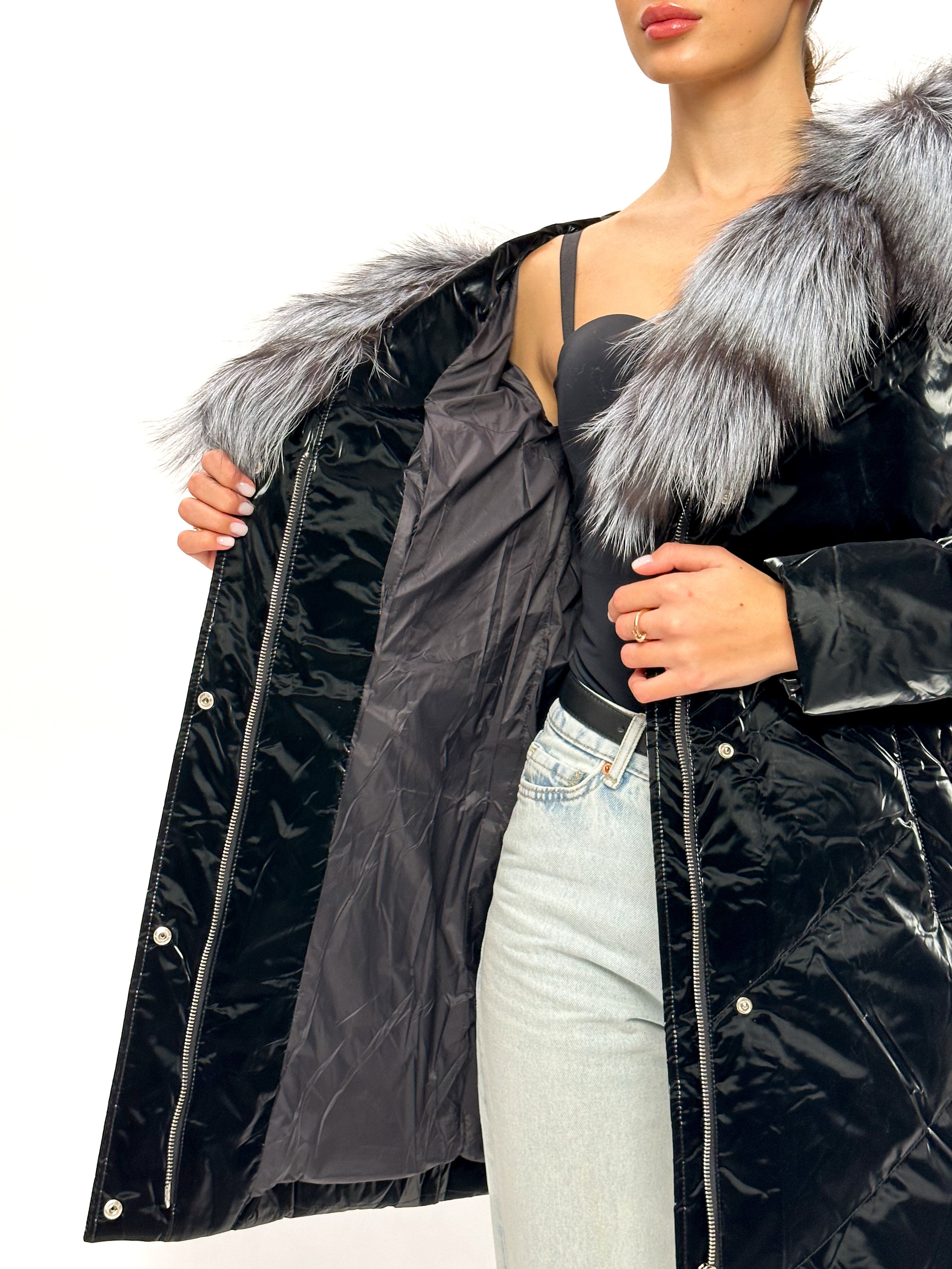 Genuine Silver Fox Fur Down Fill Coat - SJB-DIAMOND ELITES