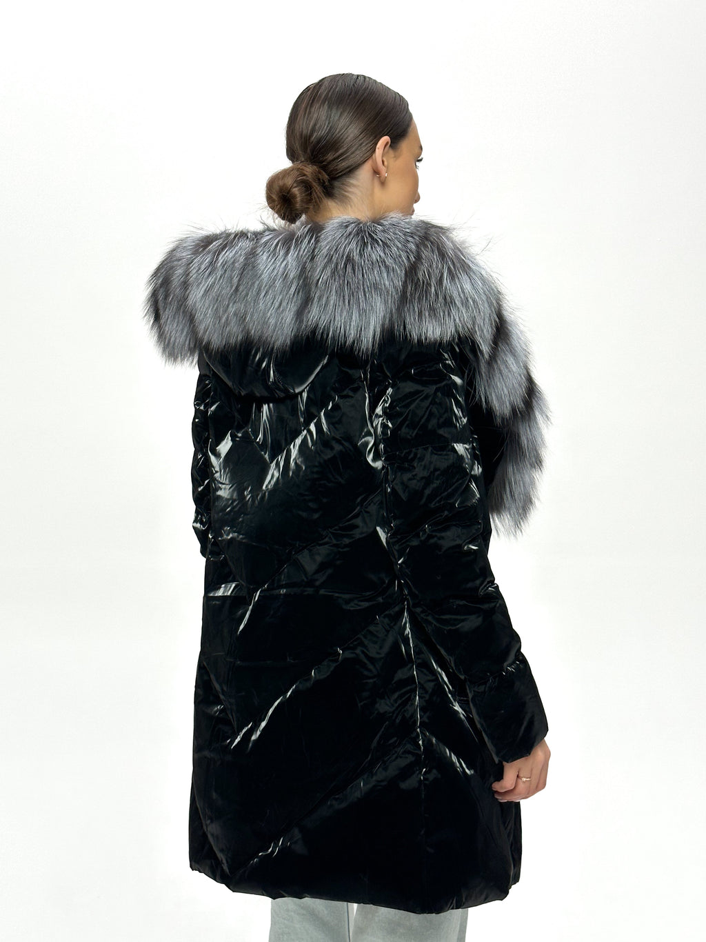 Genuine Silver Fox Fur Down Fill Coat - SJB-DIAMOND ELITES