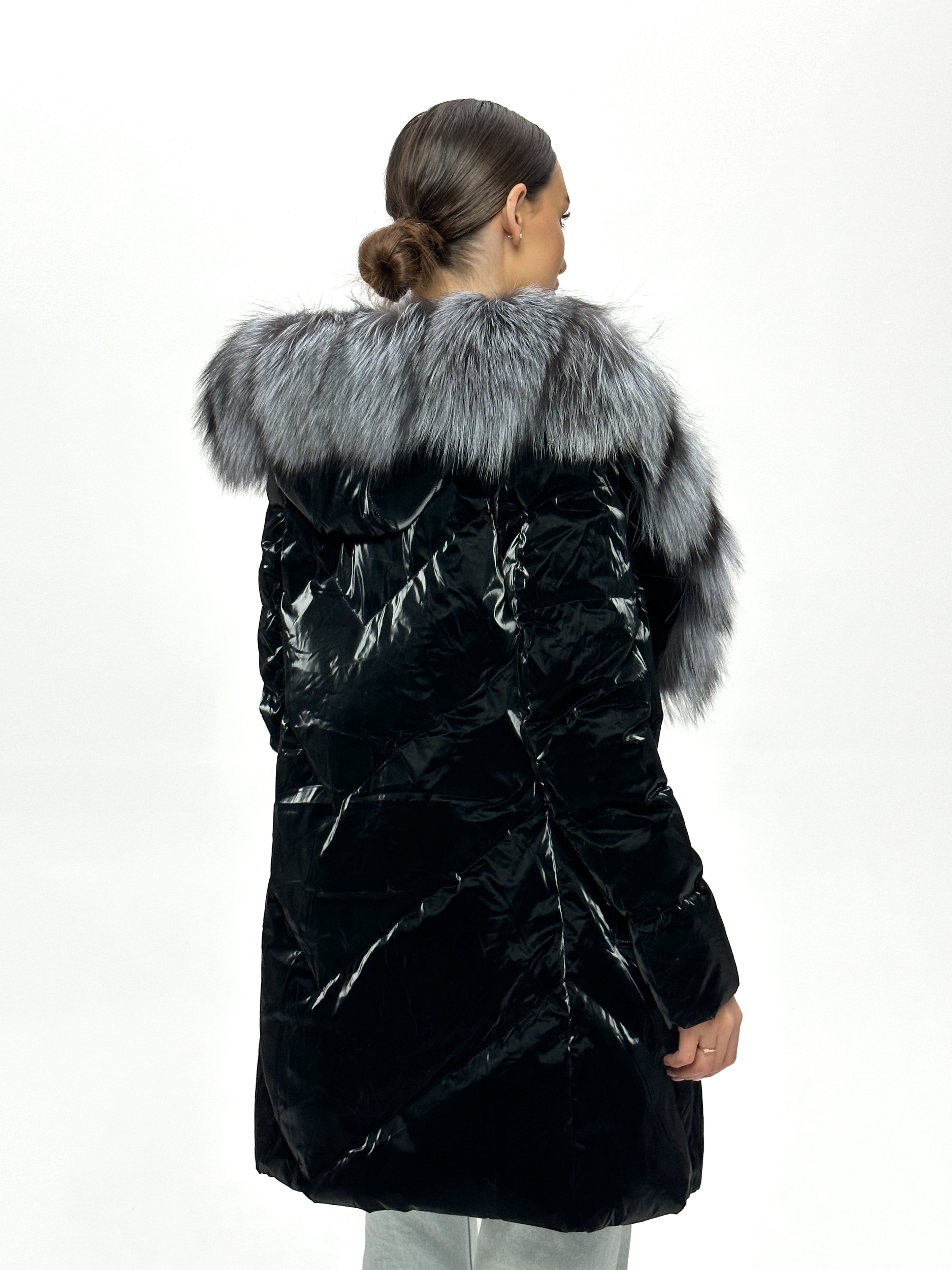 Genuine Silver Fox Fur Down Fill Coat - SJB-DIAMOND ELITES