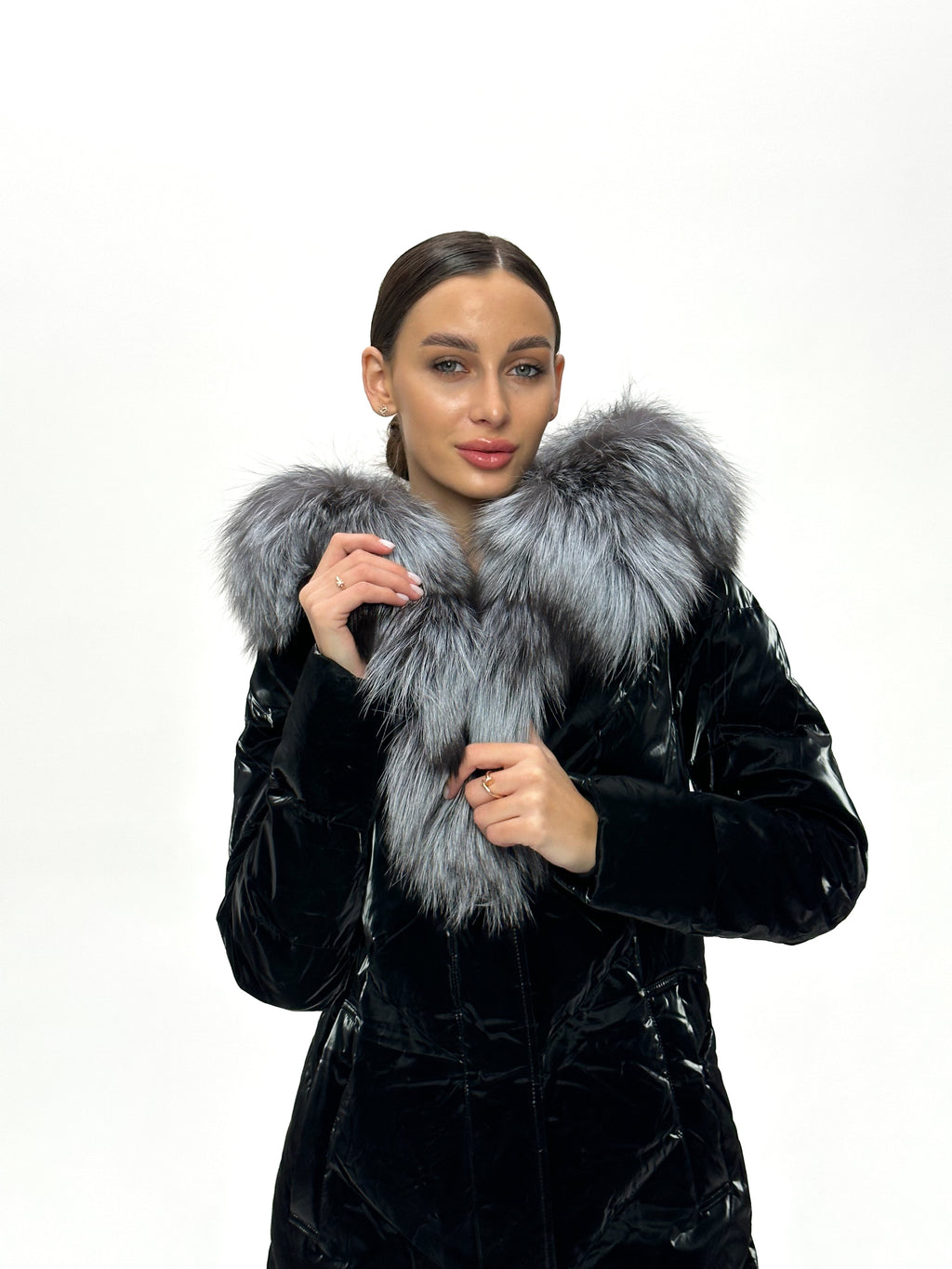 Genuine Silver Fox Fur Down Fill Coat - SJB-DIAMOND ELITES