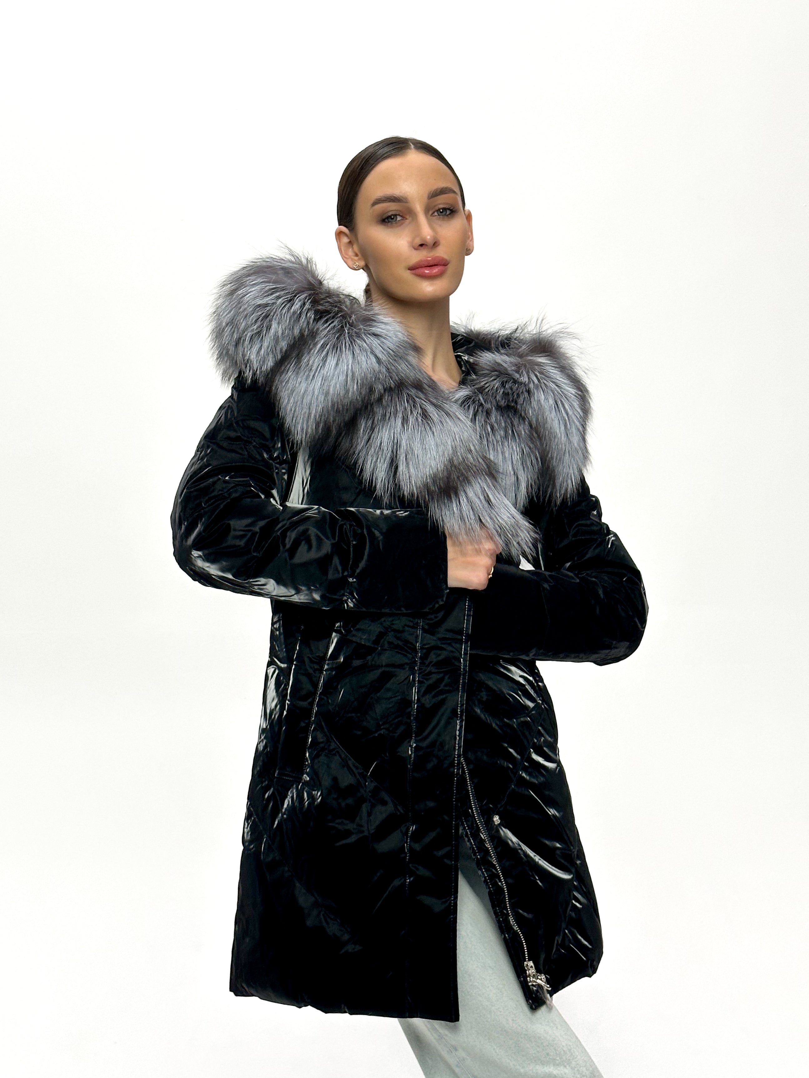 Genuine Silver Fox Fur Down Fill Coat - SJB-DIAMOND ELITES