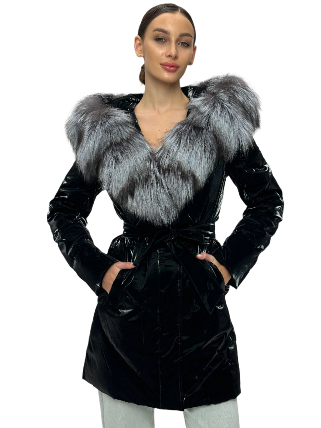 Genuine Silver Fox Fur Down Fill Coat - SJB-DIAMOND ELITES