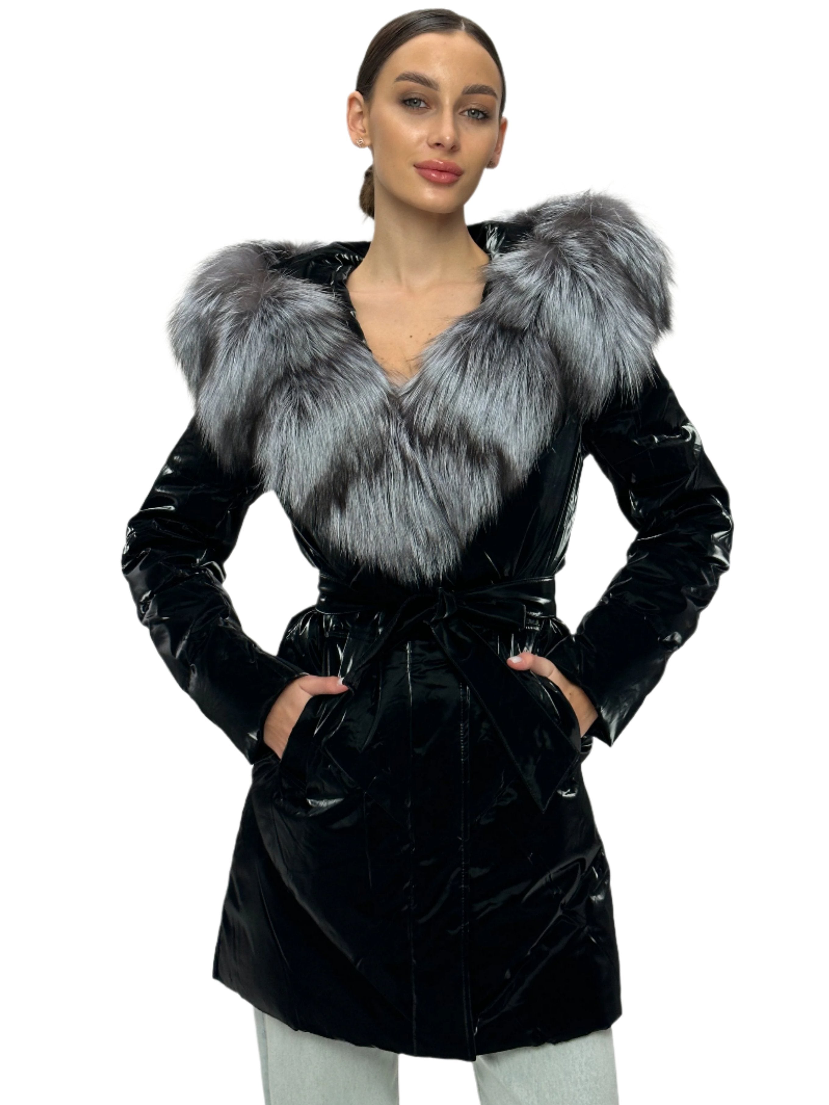 Genuine Silver Fox Fur Down Fill Coat - SJB-DIAMOND ELITES