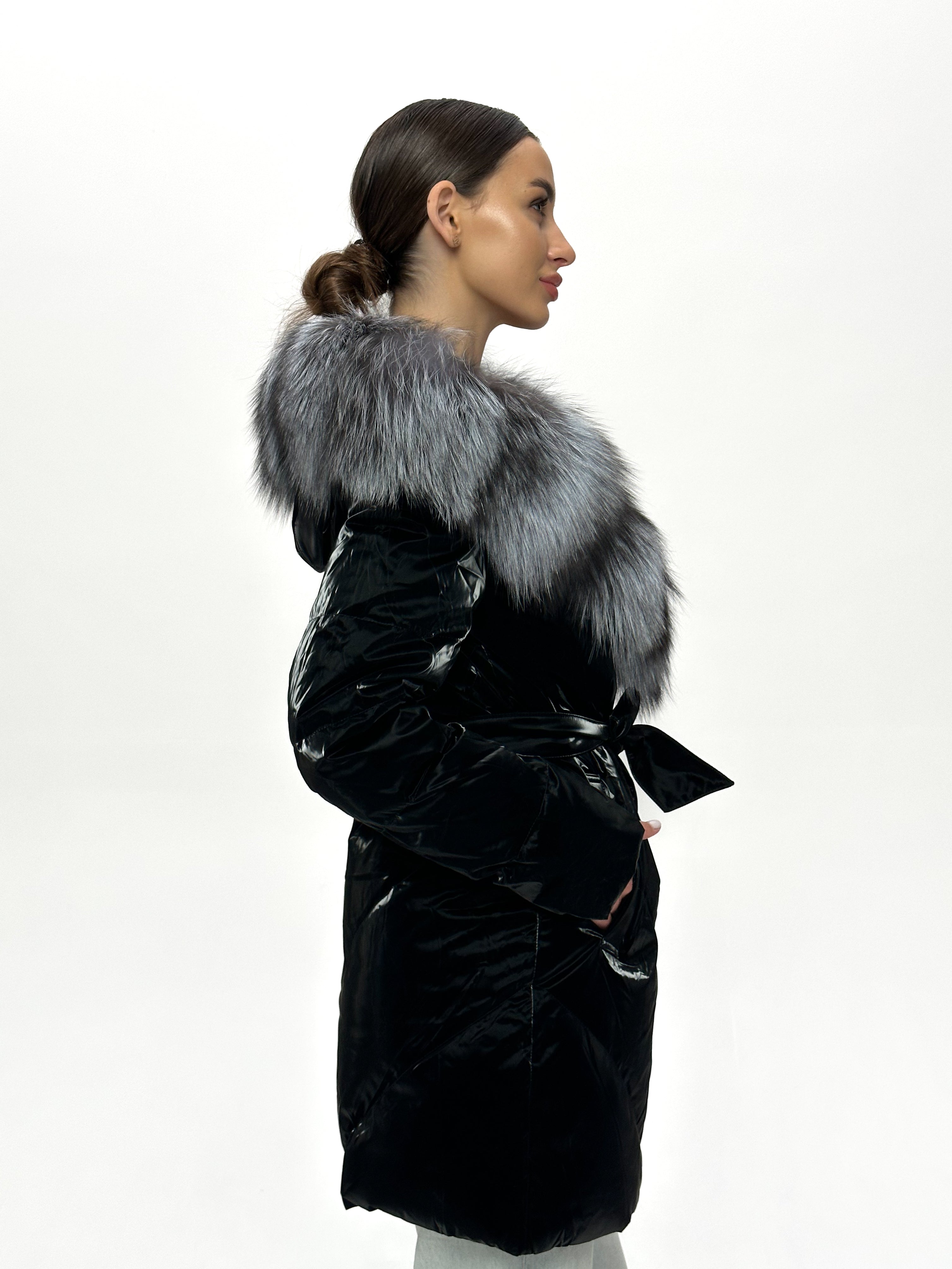 Genuine Silver Fox Fur Down Fill Coat - SJB-DIAMOND ELITES