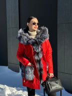 Roma Genuine Silver Fox Fur Rabbit Fur Insulated Parka in Red Alaska® Outerwear Company