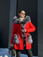 Roma Genuine Silver Fox Fur Rabbit Fur Insulated Parka in Red Alaska® Outerwear Company