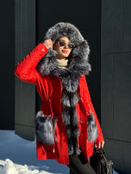 Roma Genuine Silver Fox Fur Rabbit Fur Insulated Parka in Red Alaska® Outerwear Company