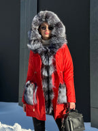 Roma Genuine Silver Fox Fur Rabbit Fur Insulated Parka in Red Alaska® Outerwear Company