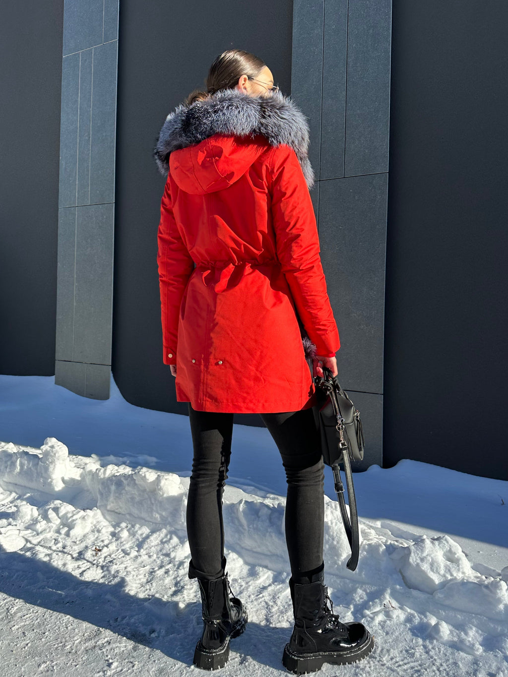 Roma Genuine Silver Fox Fur Rabbit Fur Insulated Parka in Red Alaska® Outerwear Company