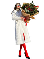 Genuine Mink Fur Rex Fur Trim Virgin Wool Coat in White - SJB-DIAMOND ELITES