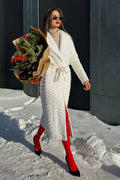 Genuine Mink Fur Rex Fur Trim Virgin Wool Coat in White - SJB-DIAMOND ELITES