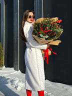 Genuine Mink Fur Rex Fur Trim Virgin Wool Coat in White - SJB-DIAMOND ELITES