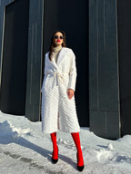 Genuine Mink Fur Rex Fur Trim Virgin Wool Coat in White - SJB-DIAMOND ELITES