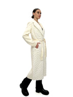 Genuine Mink Fur Rex Fur Trim Virgin Wool Coat in White - SJB-DIAMOND ELITES