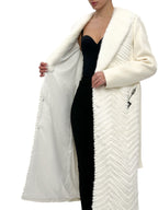 Genuine Mink Fur Rex Fur Trim Virgin Wool Coat in White - SJB-DIAMOND ELITES