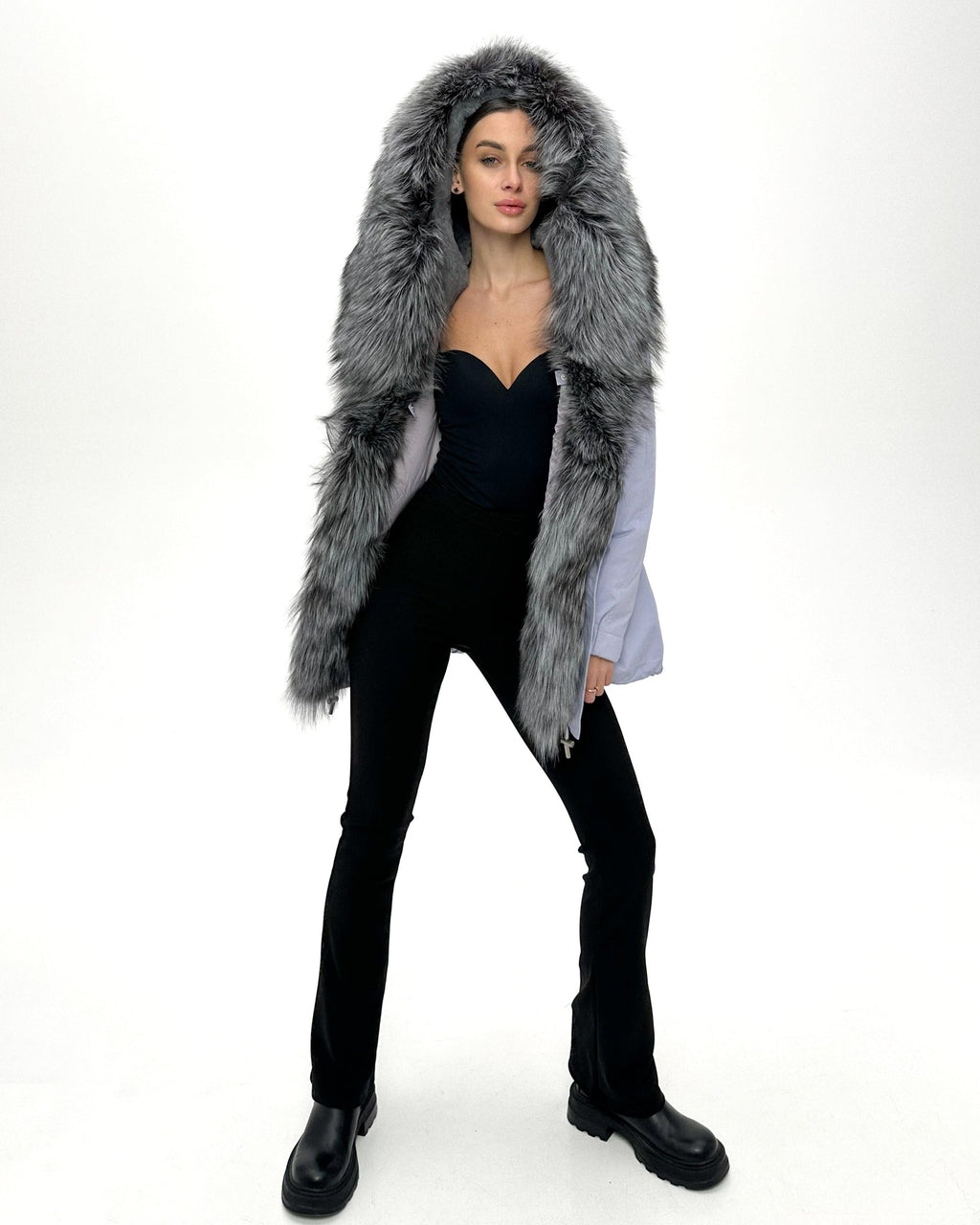 Genuine Silver Fox Fur Trim Rabbit Fur Insulated Parka - SJB-DIAMOND ELITES