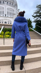 Genuine Polar Fox Collar Cashmere Wool Coat - SJB-DIAMOND ELITES