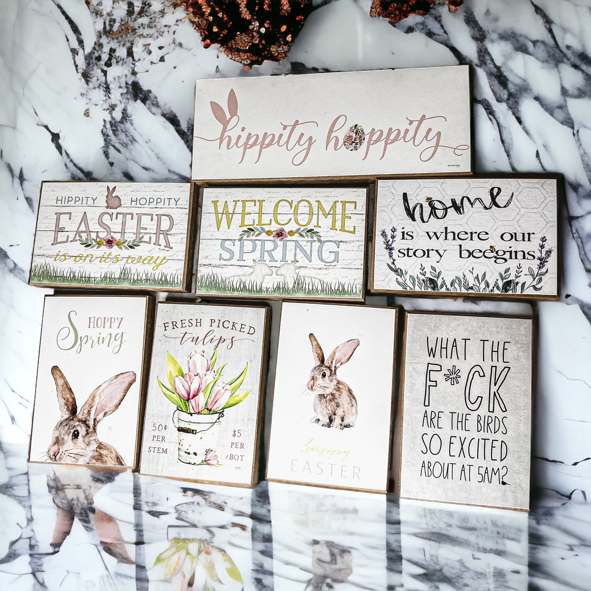 Fresh Tulips Wooden Block Sign Spring Summer Farmhouse Floral Home Decor Rustic Shelf Sitter
