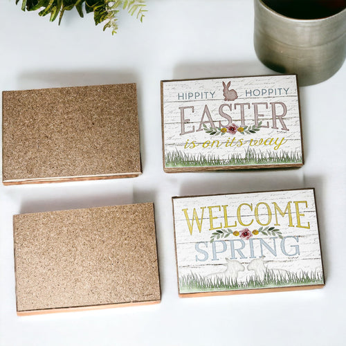 Easter Spring Floral Block Signs Set - Watercolor Bunny and Hippity Hoppity BandsCo Straps