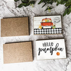 Hello Pumpkin Rustic Wood Sign 6x4 Fall Home Decor Off White Black Script BandsCo Straps