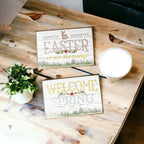 Easter Spring Floral Block Signs Set - Watercolor Bunny and Hippity Hoppity BandsCo Straps