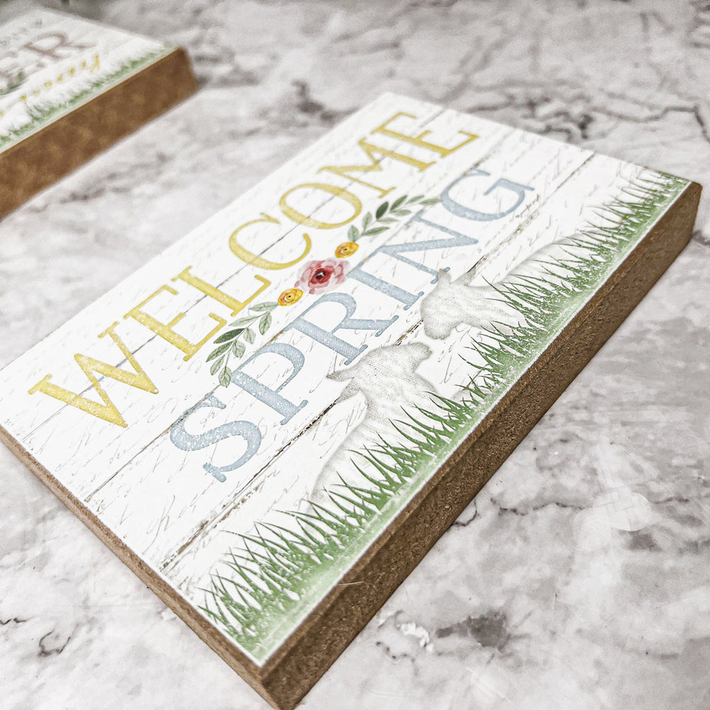 Easter Spring Floral Block Signs Set - Watercolor Bunny and Hippity Hoppity BandsCo Straps