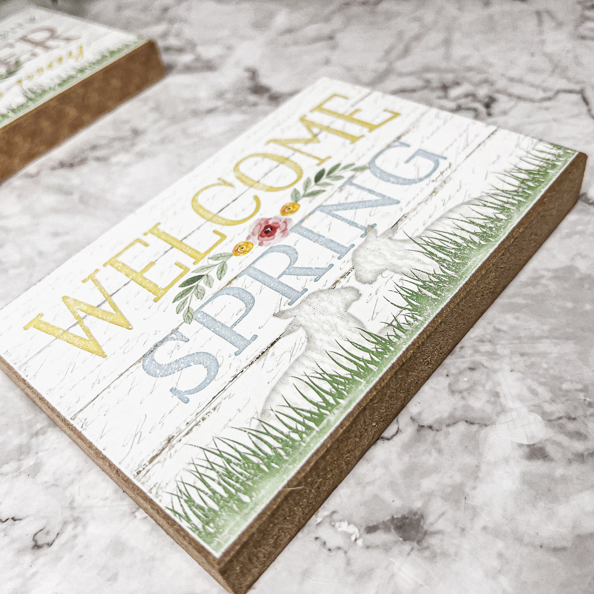 Easter Spring Floral Block Signs Set - Watercolor Bunny and Hippity Hoppity BandsCo Straps