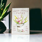 Fresh Tulips Wooden Block Sign Spring Summer Farmhouse Floral Home Decor Rustic Shelf Sitter