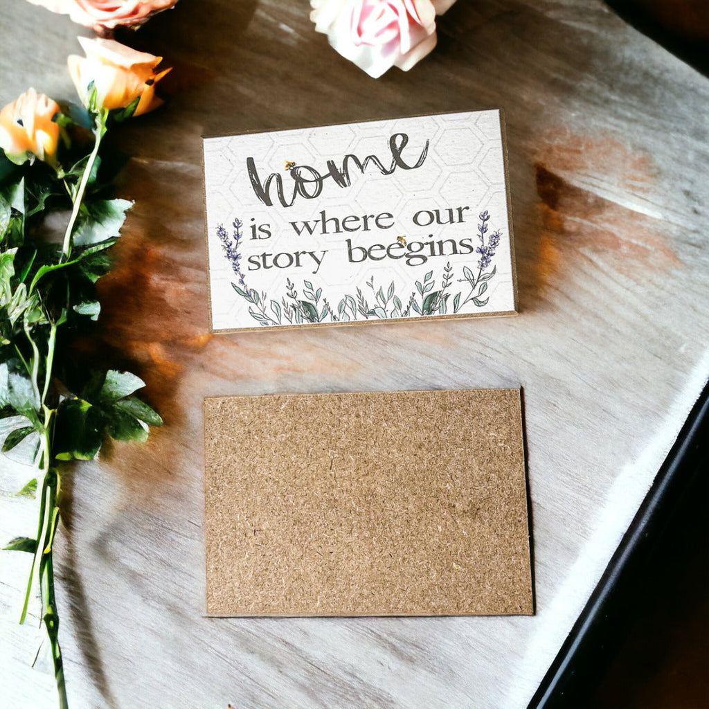 Home BeeGins Wooden Block Sign 6x4x1 Rustic Bee Home Decor Spring Summer BandsCo Straps