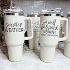Insulated 40oz Travel Mug With Handle, Lid & Straw - Sweater Weather Fall Mug BandsCo Straps