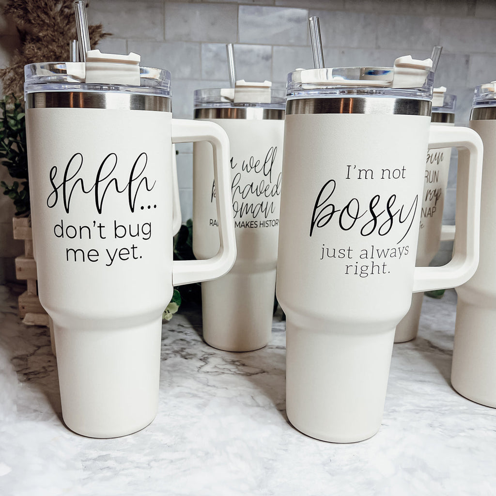 Don't Bug Me 40oz Insulated Tumbler With Handle Lid Straw Travel Mug BandsCo Straps