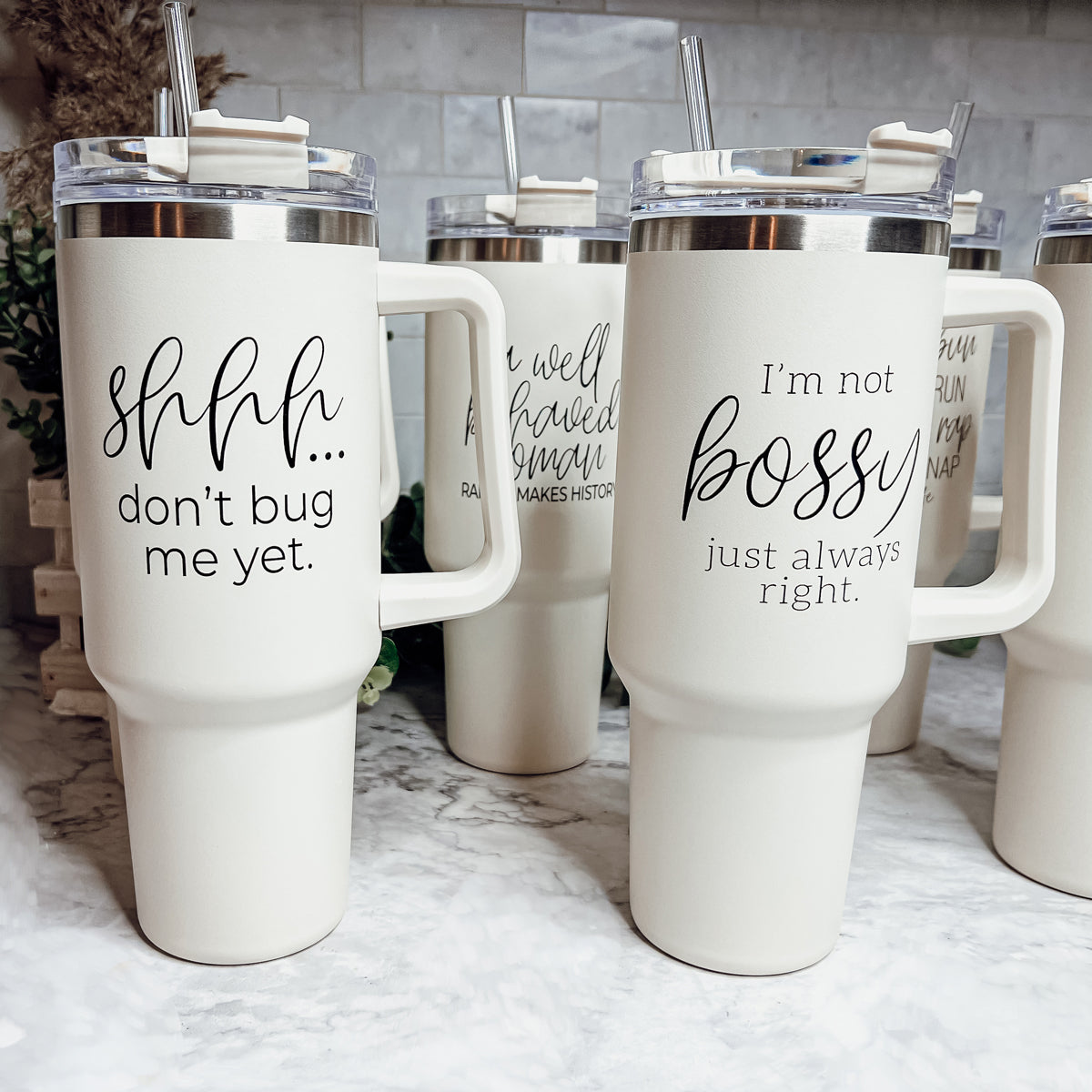 Don't Bug Me 40oz Insulated Tumbler With Handle Lid Straw Travel Mug BandsCo Straps