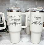 Ray Of Sunshine 40oz Insulated Travel Mug With Handle Lid And Straw BandsCo Straps