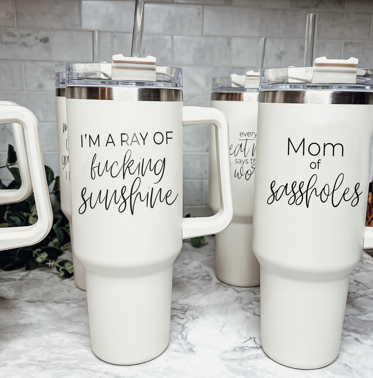 Ray Of Sunshine 40oz Insulated Travel Mug With Handle Lid And Straw BandsCo Straps