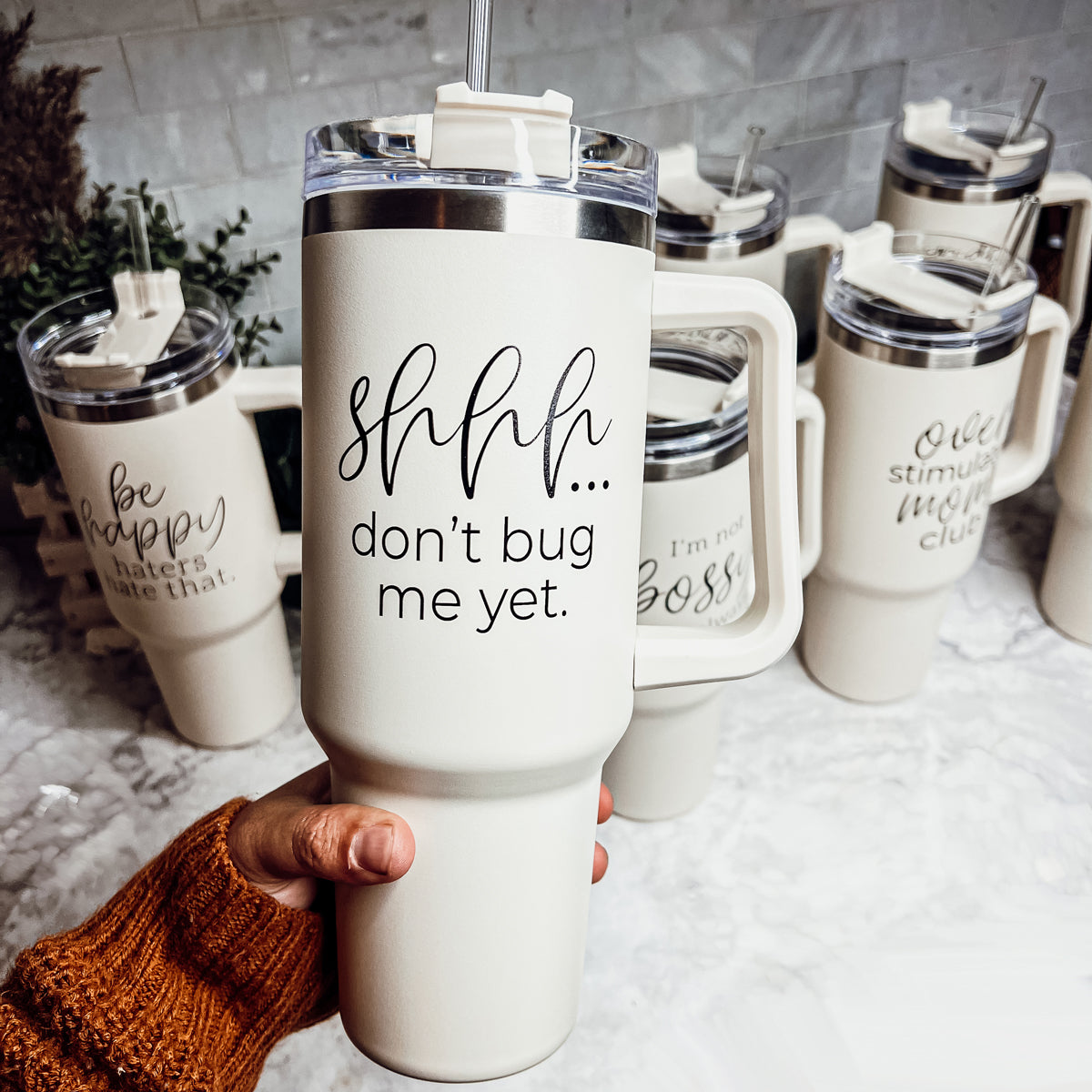 Don't Bug Me 40oz Insulated Tumbler With Handle Lid Straw Travel Mug BandsCo Straps