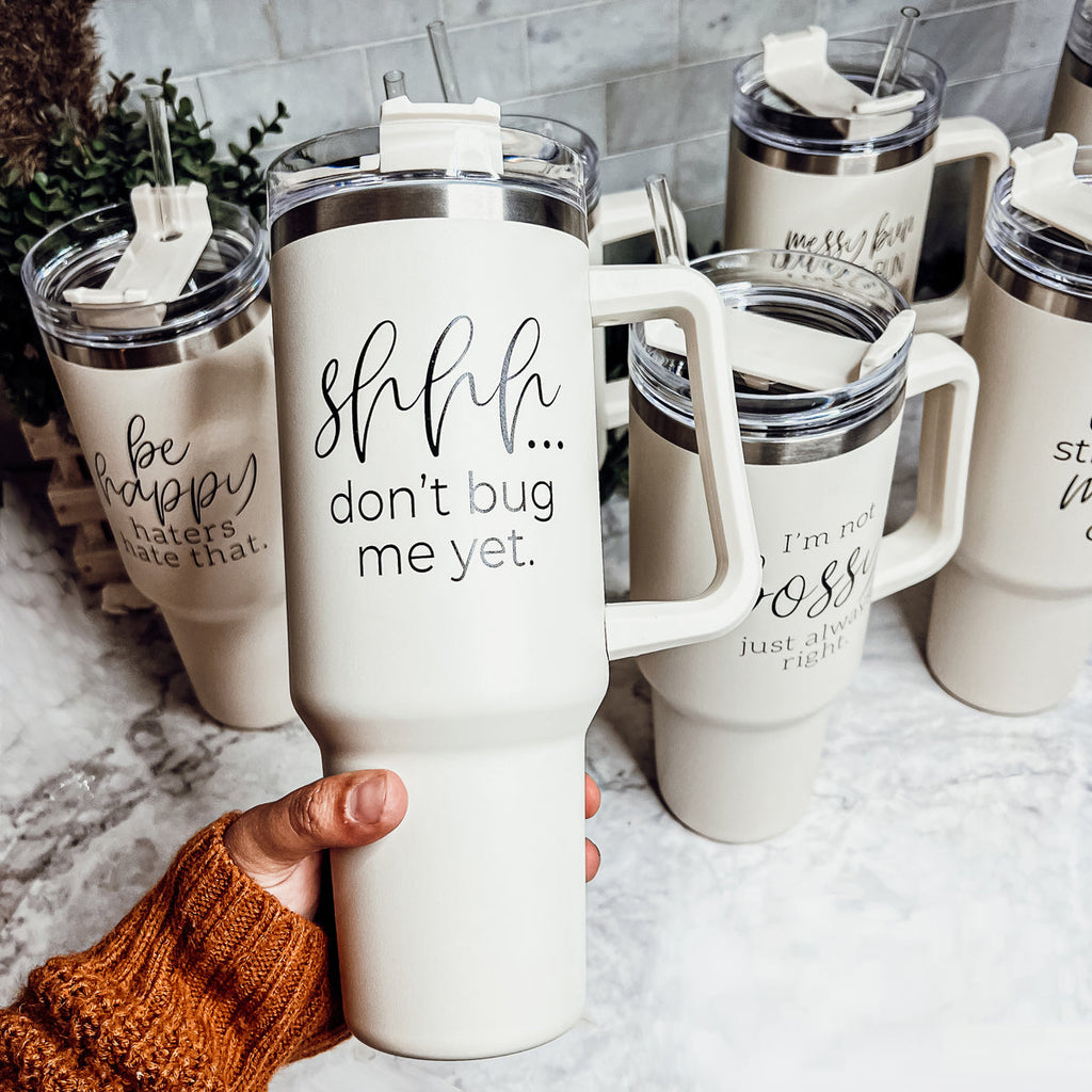 Don't Bug Me 40oz Insulated Tumbler With Handle Lid Straw Travel Mug BandsCo Straps