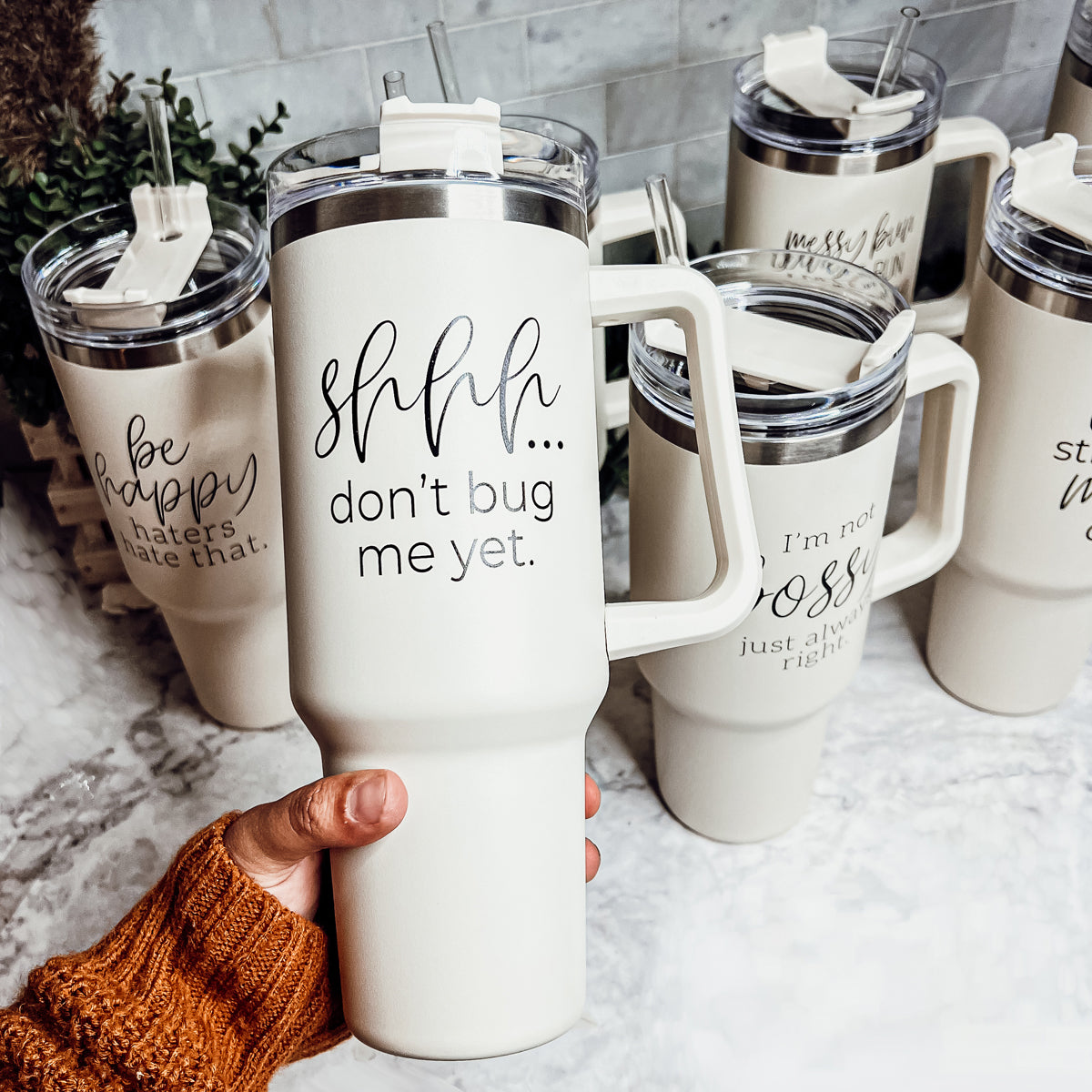 Don't Bug Me 40oz Insulated Tumbler With Handle Lid Straw Travel Mug BandsCo Straps