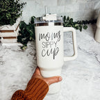 Mom Sippy Cup 40oz Insulated Travel Mug With Handle Lid And Straw BandsCo Straps