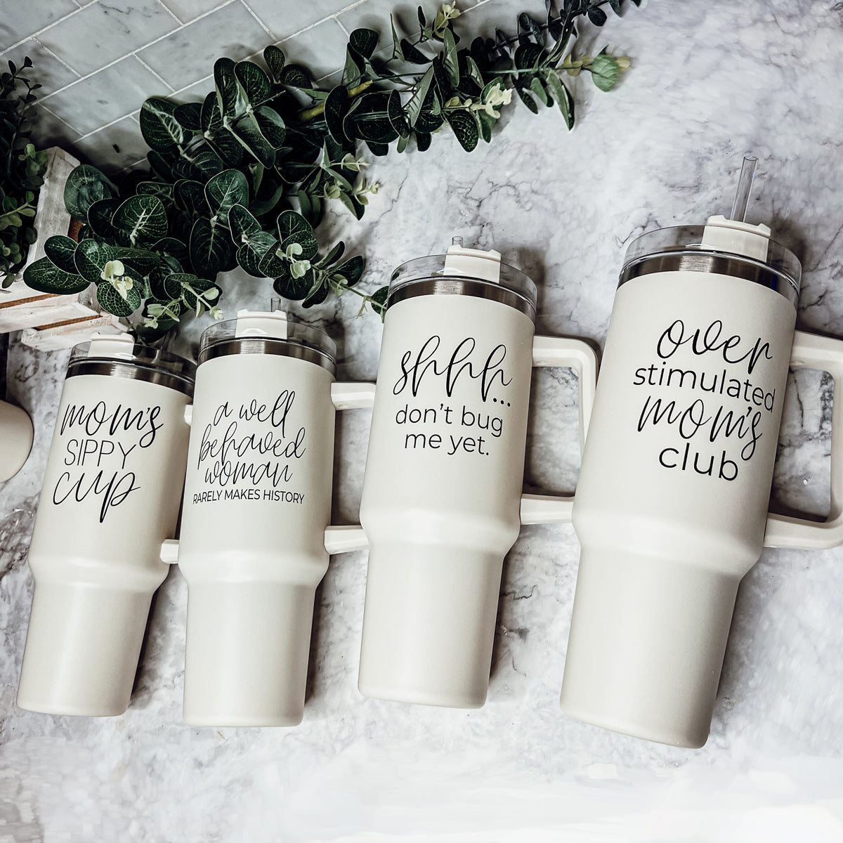 Insulated 40oz Travel Mug With Handle, Lid & Straw - Sweater Weather Fall Mug BandsCo Straps