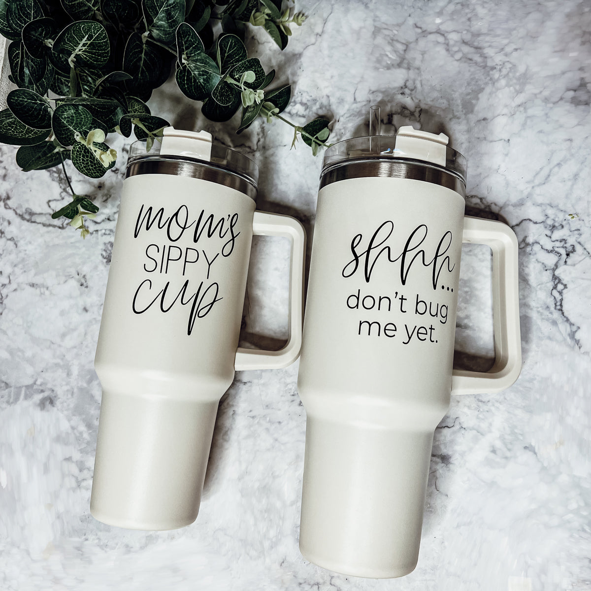 Mom Sippy Cup 40oz Insulated Travel Mug With Handle Lid And Straw BandsCo Straps